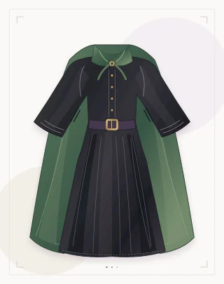 Forest witch: A long black robe, a deep green cape and a simple fastening.